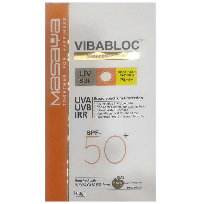 Vibabloc Sunscreen Gel SPF 50+ PA+++ | UVA/UVB, IRR & Blue Light Protection | Paraben-Free - Classic Derma
