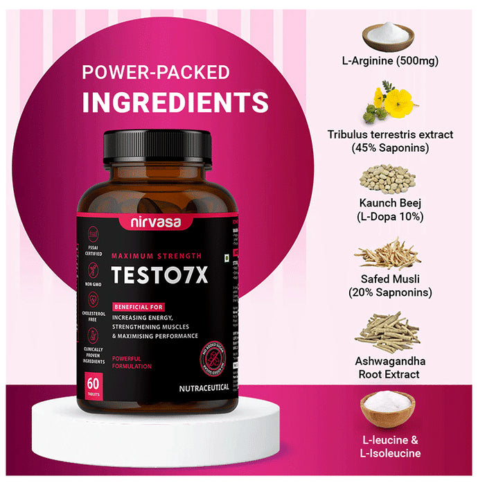 Nirvasa Maximum Strength Testo 7X Tablet (60 Each)
