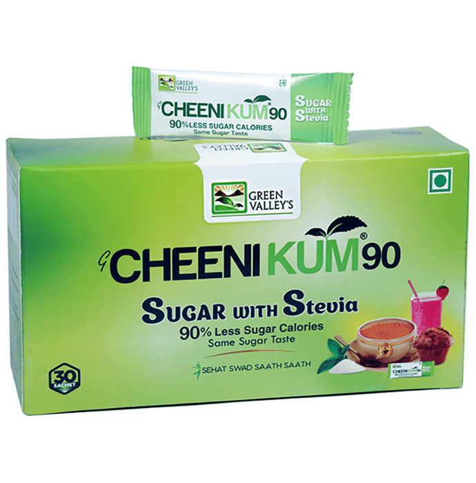 GreenValley's Cheeni Kum 90 Sugar with Stevia Sachet (1gm Each) - Classic Derma