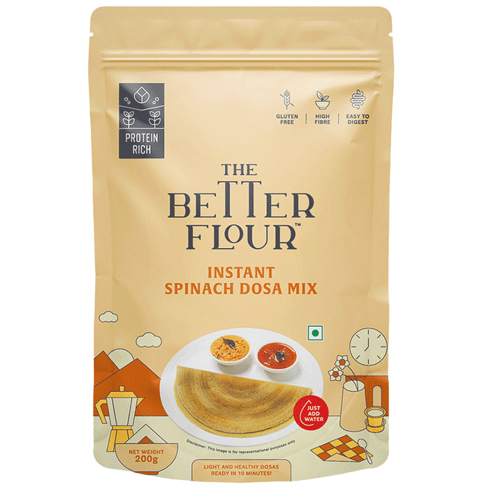 The Better Flour Spinach Dosa Mix, Instant Ready To Cook Breakfast Mix for Golden, Crispy & Tasty Dosas - Classic Derma