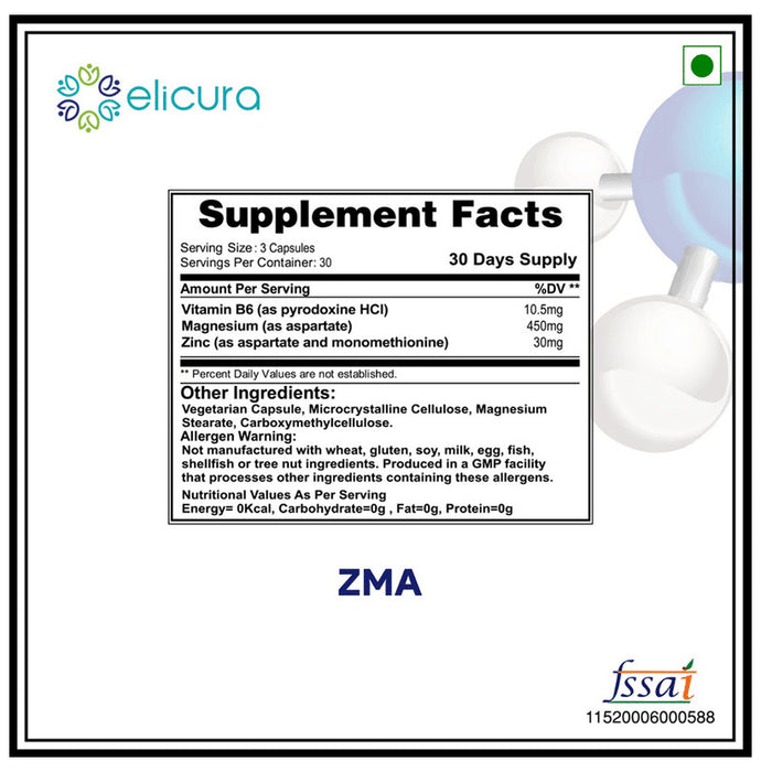 Elicura Essential ZMA Zinc Monomethionine Aspartate Vegetarian Capsule for Sleep & Muscle Recovery