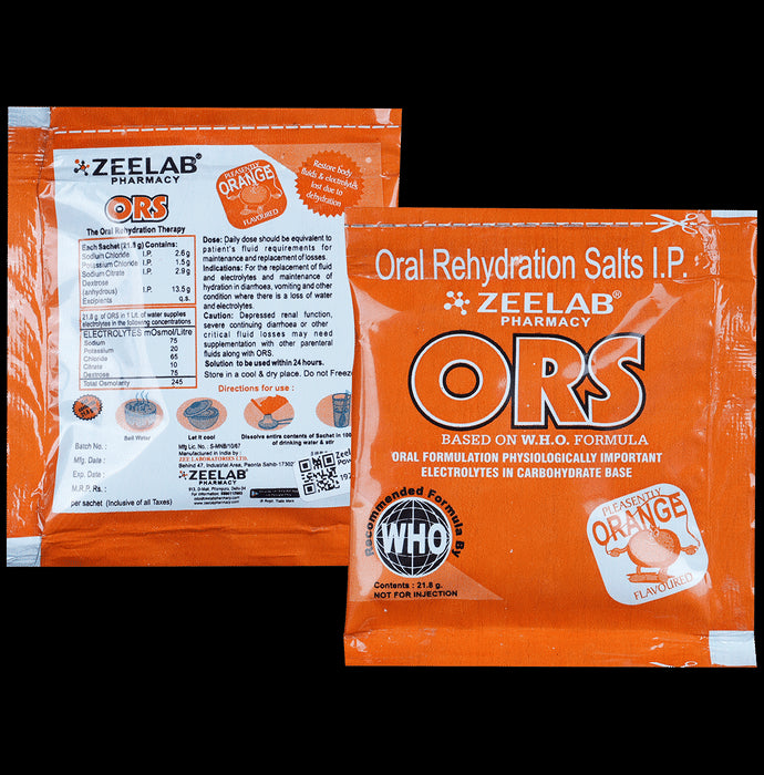 Zeelab ORS for Restoring Body Fluid & Electrolytes | Flavour Orange Powder - Classic Derma
