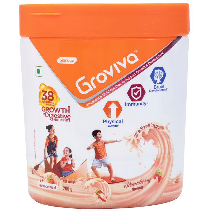 Groviva Child Nutrition for Physical Growth, Brain Development & Immunity | Flavour Strawberry Powder - Classic Derma