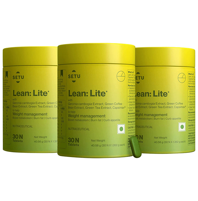Setu Lean: Lite Tablet with Capsimax, Garcinia Cambogia, Green Tea Ext for Fat Burn & Weight Loss (30 Each) - Classic Derma