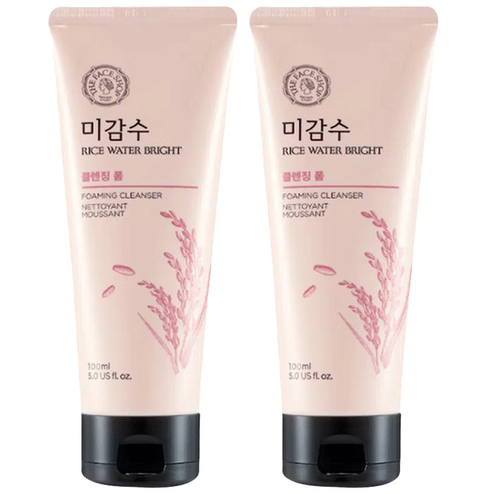 The Face Shop Rice Water Bright Foaming Cleanser, Face Wash For Glowing Skin & Even Skin Tone (100ml Each) - Classic Derma