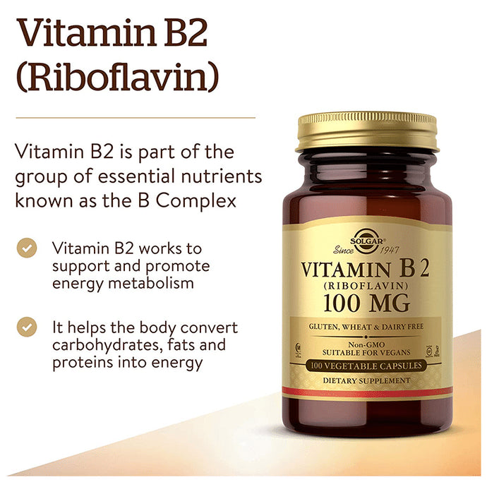 Solgar Vitamin B2 (Riboflavin) 100mg Vegetable Capsule