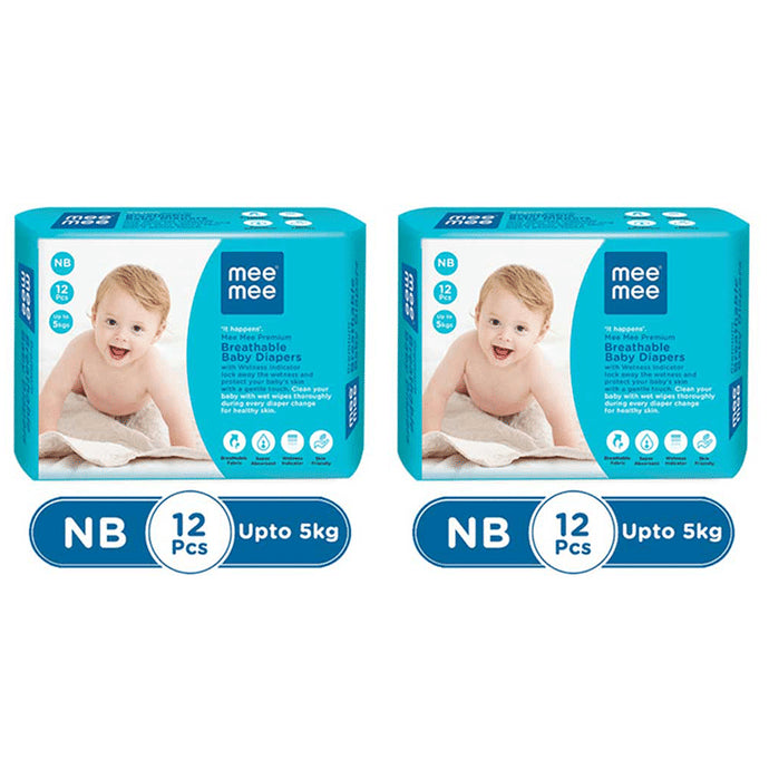 Mee Mee Premium Breathable Baby Diapers with Wetness Indicator (12 Each) - Classic Derma