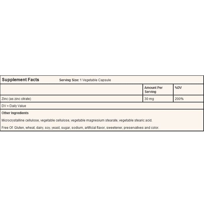 Solgar Zinc Citrate 30mg Vegetable Capsule
