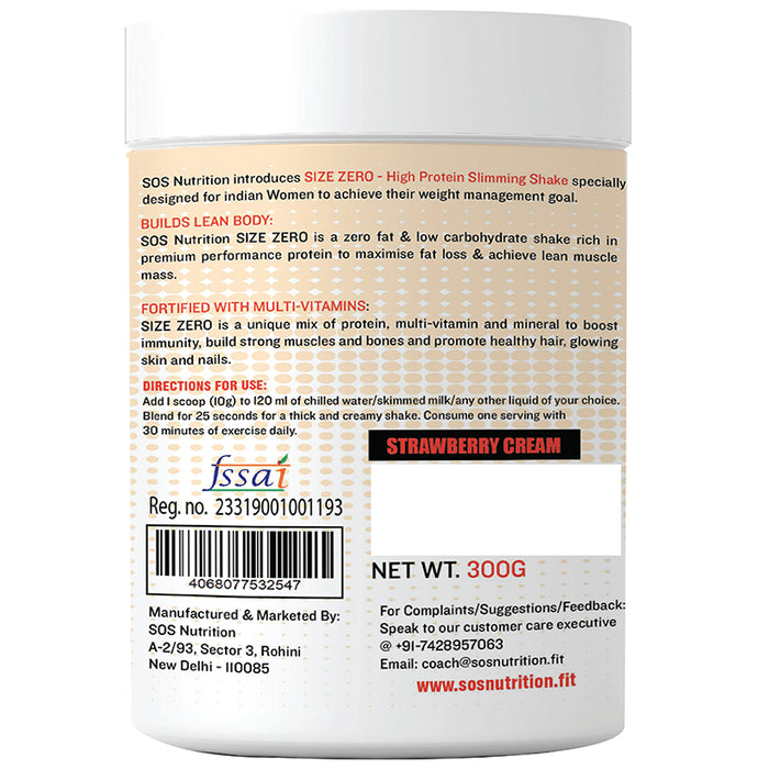 SOS Nutrition Size Zero High Protein Slimming Shake for Women Strawberry Cream