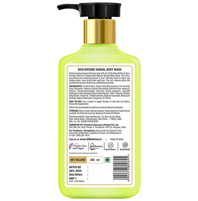 St.Botanica Rich Mysore Sandal with Shea & Vitamin E Body Wash