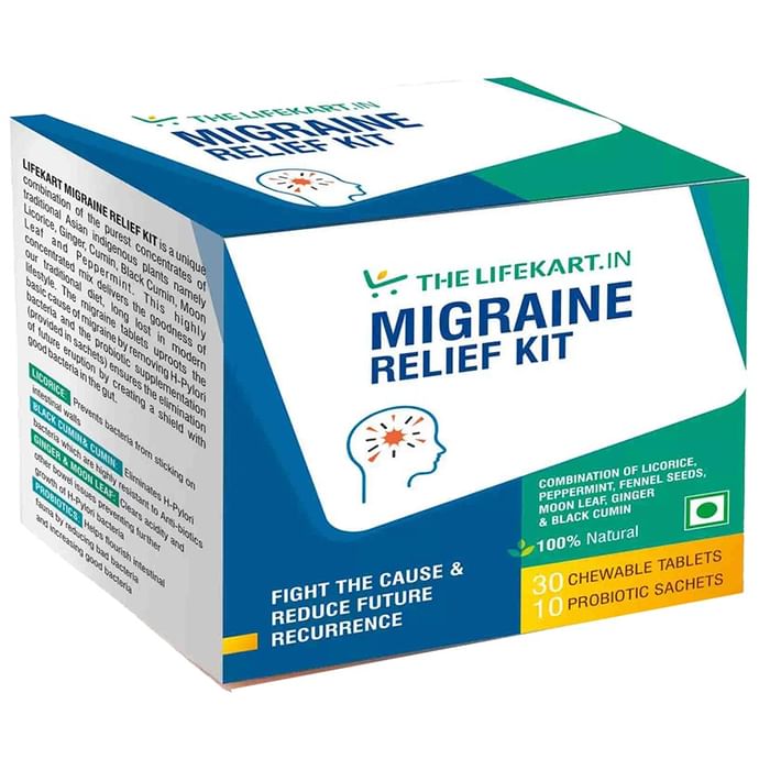 The Lifekart.In Migraine Relief 10 Days Kit (30 Chewable Tablet & 10 Probiotic Sachet) - Classic Derma