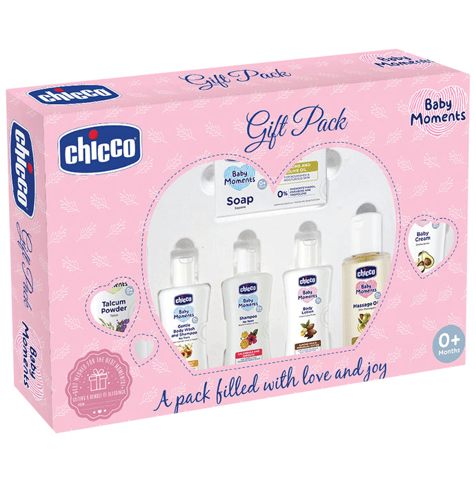 Chicco Baby Moments Baby Caring Gift Pack Set (7 Items) Pink - Classic Derma