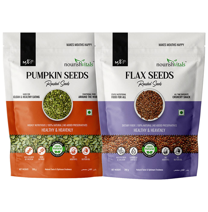 NourishVitals Combo Pack of Pumpkin Seeds Roasted and Flax Seeds Roasted (200gm Each) - Classic Derma