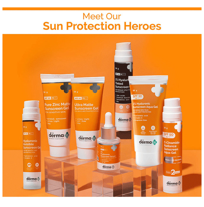 The Derma Co 1% Hyaluronic Sunscreen Aqua Gel with Vitamin E | Fragrance Free SPF 50 PA++++