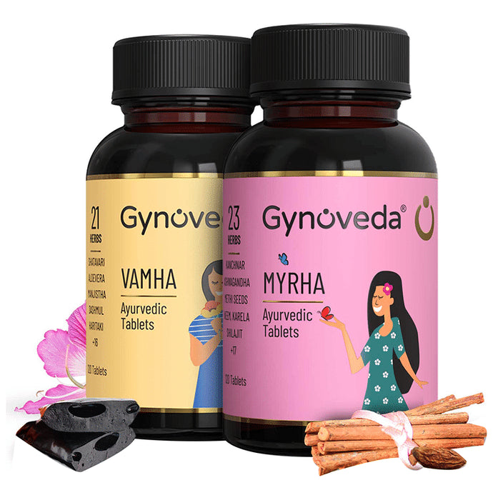Gynoveda PCOS Myrha Ayurvedic Tablet & Vamha Ayurvedic Tablet (120 Each) - Classic Derma