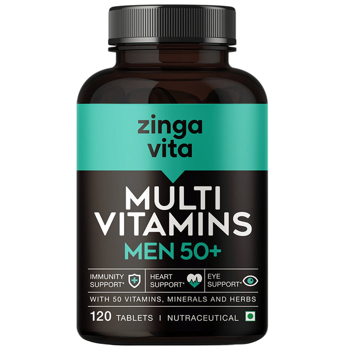 Zingavita Multivitamin Tablet for Men 50+ with 50 Vitamins , Minerals & Herbs For Immunity , Heart and Eye Support - Classic Derma