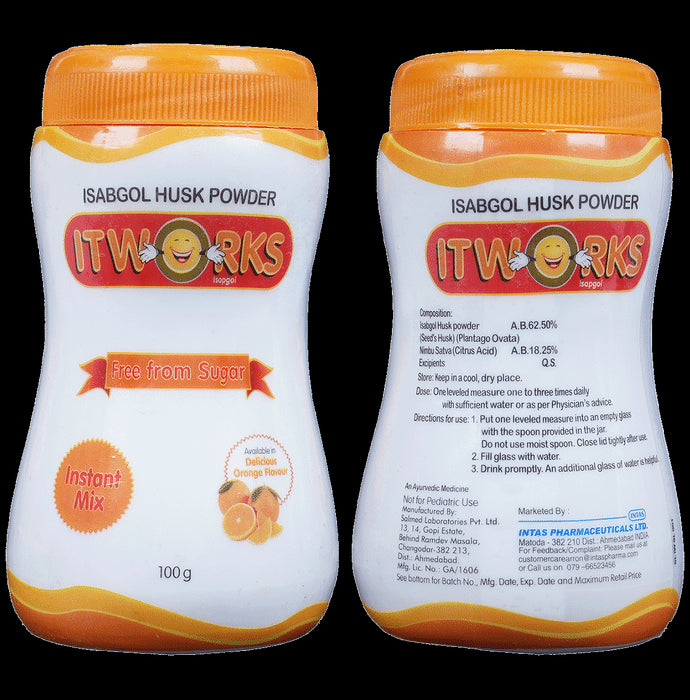Itworks Isabgol Husk Instant Mix Powder | Sugar-Free | Flavour Orange - Classic Derma