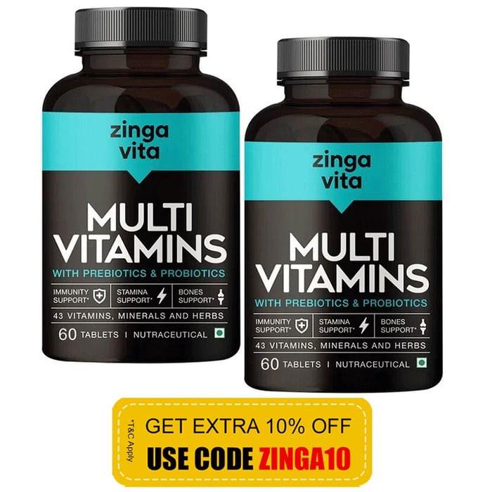 Zingavita Multivitamin with Probiotics & Prebiotics | For Immunity, Stamina & Gut Health |(60 Each) - Classic Derma
