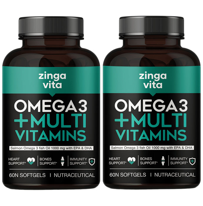 Zingavita Omega 3 Fish Oil with Multivitamin Soft Gelatin Capsule for Heart, Bone & Immunity Support(60 Each) - Classic Derma