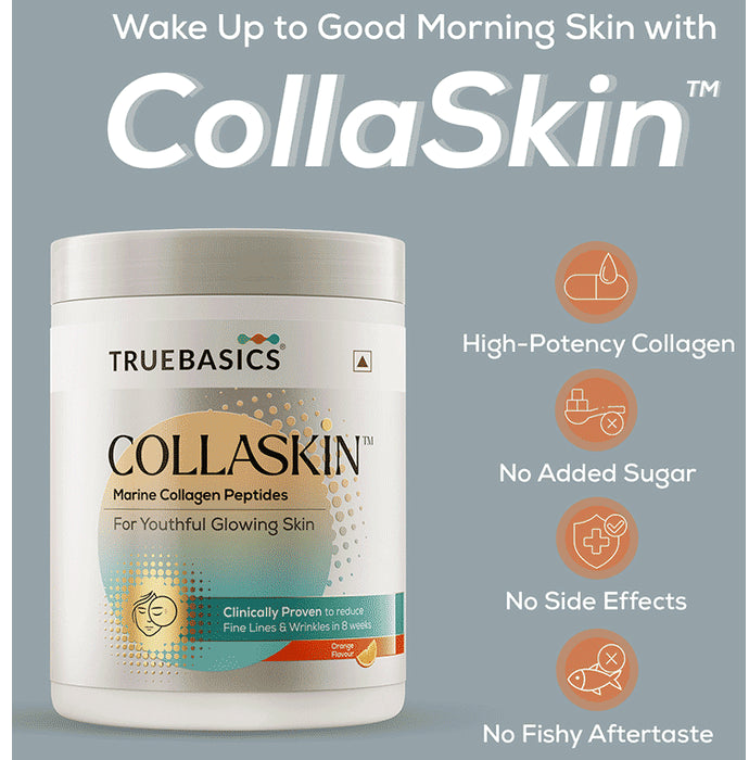 TrueBasics CollaSkin Marine Collagen Peptides for Youthful Glowing Skin Powder Orange
