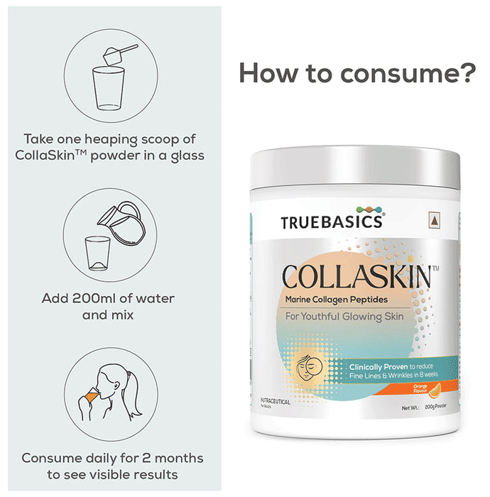 TrueBasics CollaSkin Marine Collagen Peptides for Youthful Glowing Skin Powder Watermelon