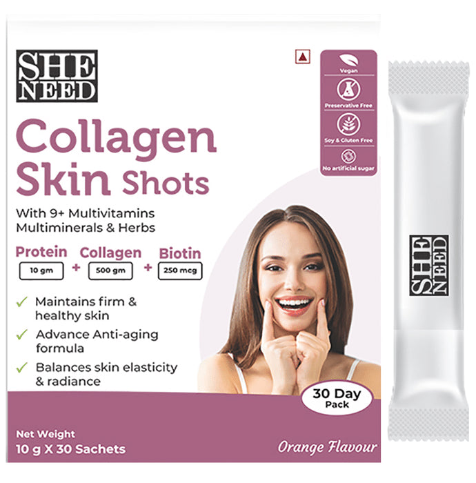 SheNeed Collagen Skin Shots Sachet (10gm Each) Orange - Classic Derma