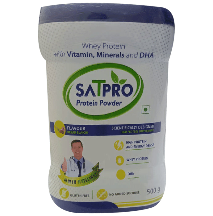 Satpro Protein with Calcium, Iron & Folic Acid | Sugar Free | Flavour Powder Kesar Elaichi - Classic Derma