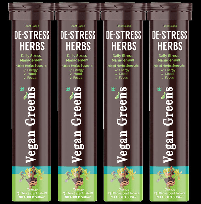 Vegan Greens De-Stress Herbs Effervescent Tablets (25 Each) Orange - Classic Derma