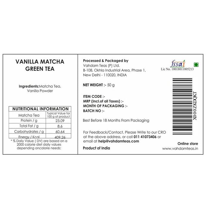 Vahdam Vanilla Matcha Teas Green Tea Powder