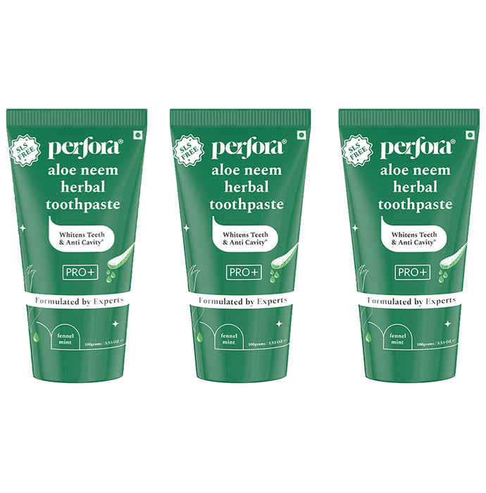 Perfora Pro+ Aloe Neem Herbal Toothpaste (100gm Each) Fennel Mint - Classic Derma