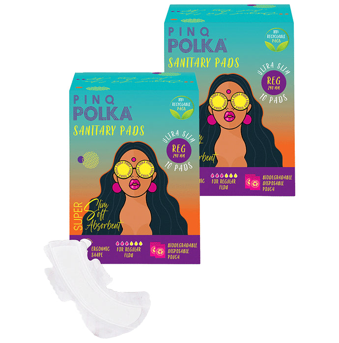 PINQ Polka Premium Cotton Feel Sanitary Pads (10 Each) Regular - Classic Derma