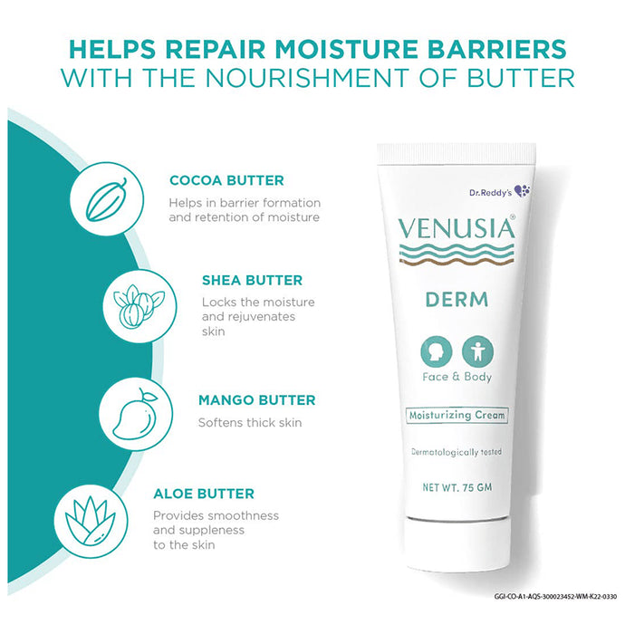 Venusia DERM Face & Body Moisturizing Cream | Nourishes Dry Skin & Relieves Skin Irritation