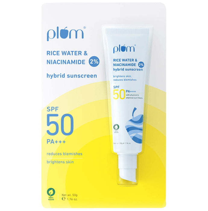 Plum 2% Niacinamide & Rice Water Hybrid Face Sunscreen SPF 50 PA+++ - Classic Derma