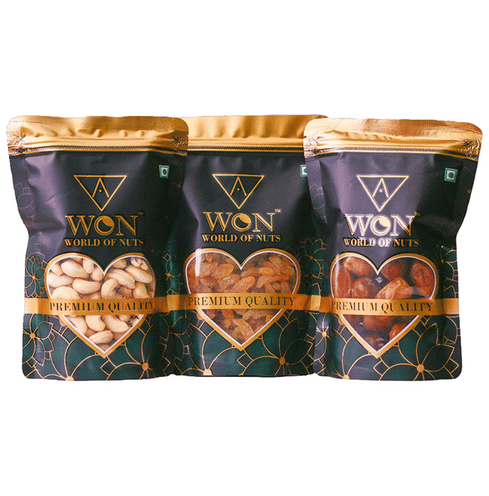 Awon Combo Pack of Cashew (235gm) ,Kishmish (260gm) , Zahidi Dates (250gm) - Classic Derma