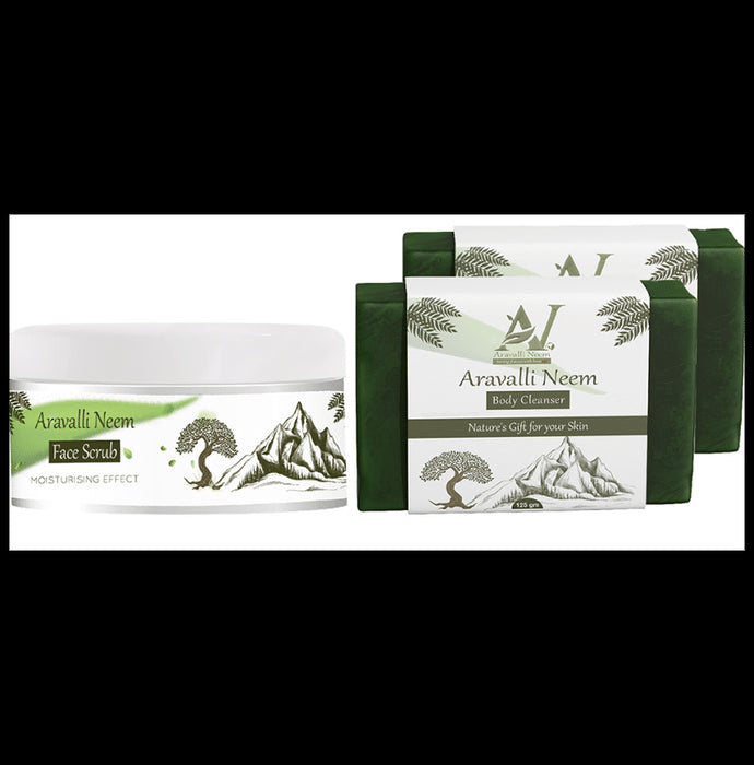 Aravalli Neem Combo Pack of Face Scrub (50gm) & 2 Body Cleanser (125gm Each) - Classic Derma