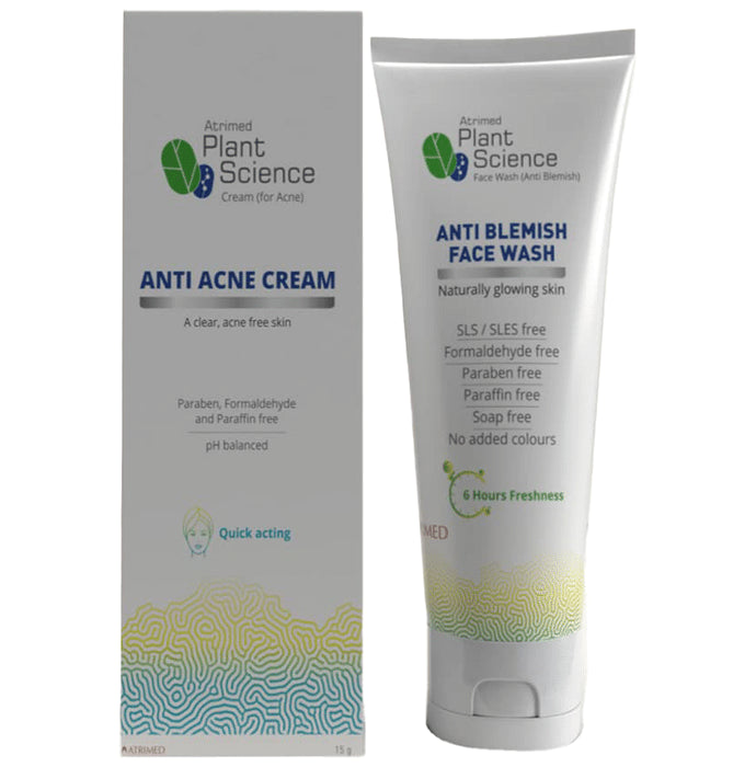 Atrimed Plant Science Anti Acne Cream (15gm) and Anti Blemish Face Wash (50ml) - Classic Derma
