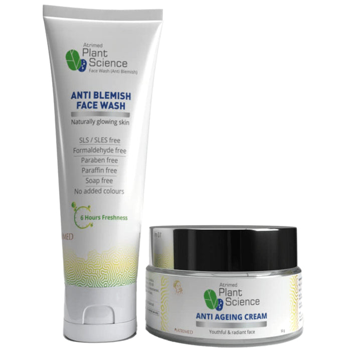 Atrimed Plant Science Combo Pack of Anti Blemish Face Wash 50ml & Anti Ageing Cream 50gm - Classic Derma