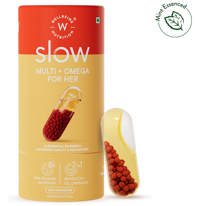 Wellbeing Nutrition Slow Multi + Omega for Her Multivitamin Vegan omega-3 oil, B-complex Capsule