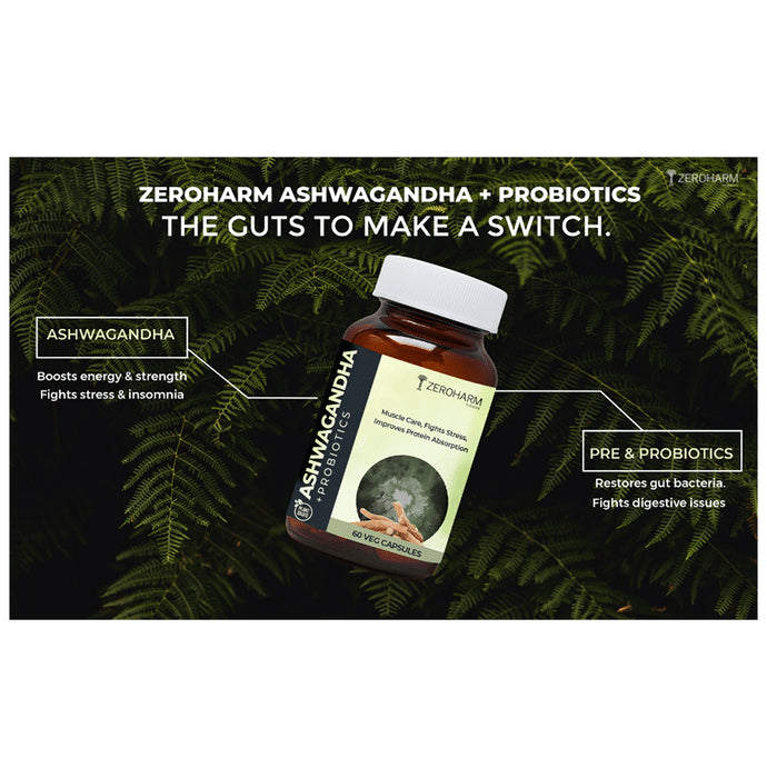 Zeroharm Sciences Plant Based Ashwagandha + Probiotics Veg Capsule