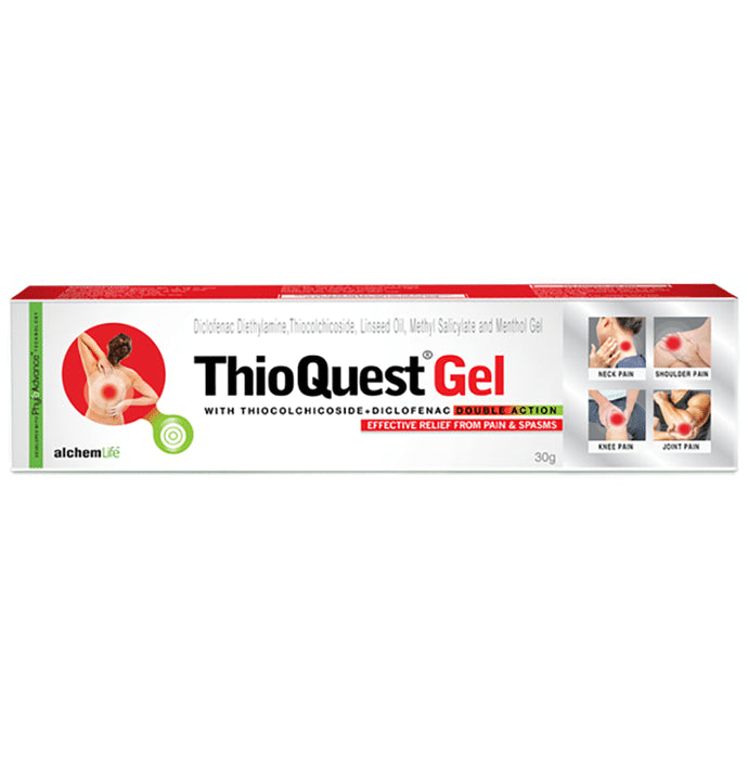 Thioquest Gel Gel with Thiocolchicoside & Diclofenac | For Muscle Pain & Spasms Relief - Classic Derma