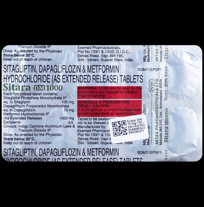 Sitara DM 10mg/1000mg/100mg Tablet