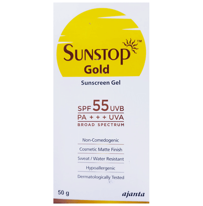 Sunstop Gold Sunscreen Gel SPF 55 PA+++ | Matte-Finish & Sweat/Water-Resistant