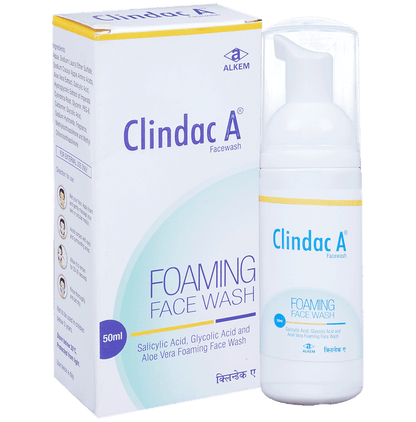 Clindac A Foaming Face Wash with Aloe Vera, Salicylic & Glycolic Acid | For Acne Prone, Dry Skin