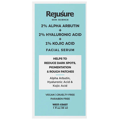 Rejusure 2% Alpha Arbutin + 2% Hyaluronic Acid + 1% Kojic Acid Facial Serum