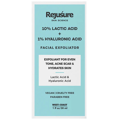 Rejusure 10% Lactic Acid + 1% Hyaluronic Acid Facial Exfoliator