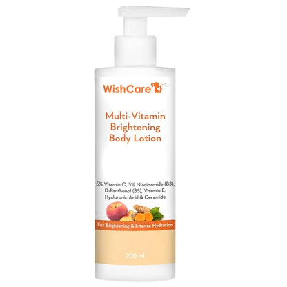 WishCare Multi-Vitamin Brightening Body Lotion - 5% Vitamin C, 5% Niacinamide(B3), Panthenol(B5), Vitamin E, Turmeric & Kakadu Plum - For Men & Women - 200 Ml - Classic derma