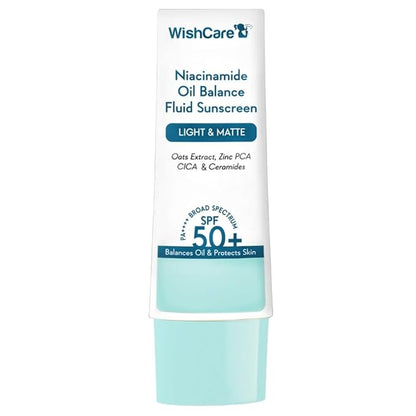 WishCare 5% Niacinamide Oil Balance Fluid Sunscreen SPF 50 PA++++ with 8 Hrs+ SPF Protection- Lightweight Matte Sunscreen SPF 50 for Oily Skin & No White Cast 50g - Classic derma