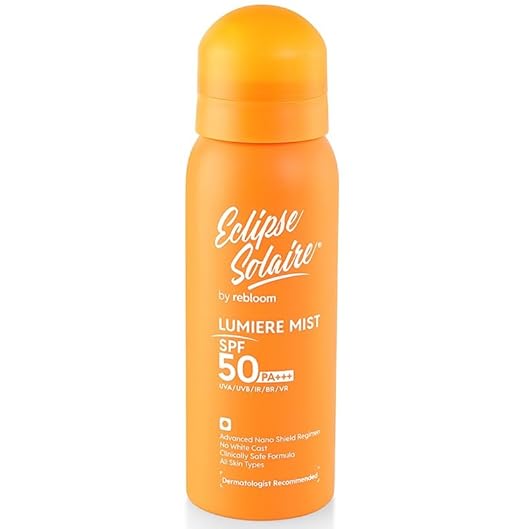 Eclipse Solaire Lumiere Mist Sunscreen Spray SPF 50 PA+++ UVA/UVB/IR/BR/VR/No White Cast/All Skin Types- Yuderma (100ml) - Classic derma