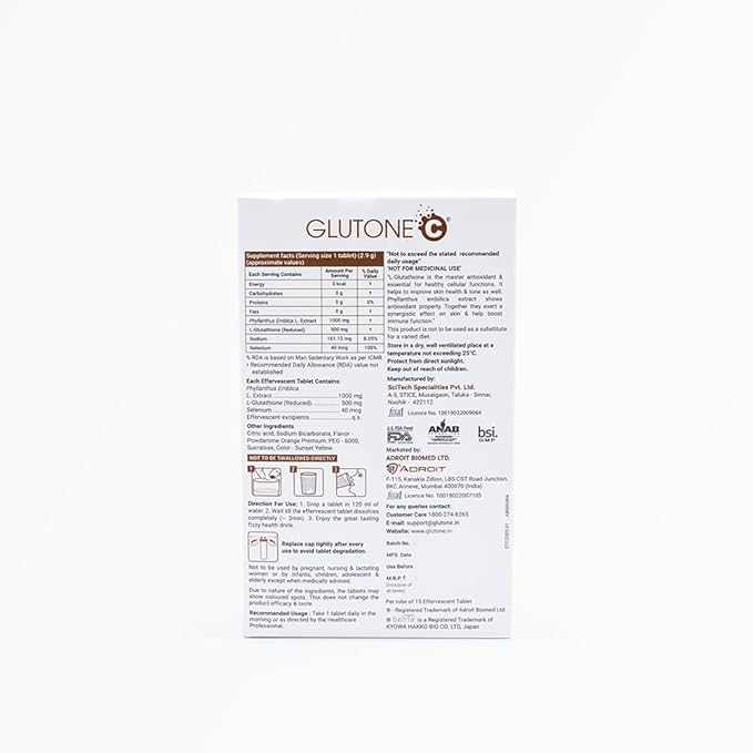 Glutone C with L-Glutathione & Vitamin C for Healthy Skin & Immunity | Effervescent Tablet