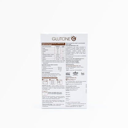 Glutone C with L-Glutathione & Vitamin C for Healthy Skin & Immunity | Effervescent Tablet